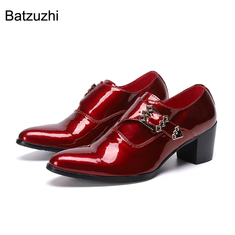 

Batzuzhi Men Shoes 7cm High Heels Pointed Toe Genuine Leather Dress Shoes Men Buckle Strap Red Party & Wedding Shoes Shoes,38-46