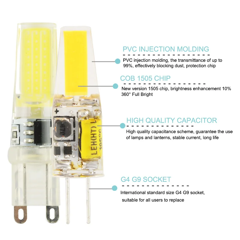 10 шт. светодиодный G4 G9 затемнения светодиодный светильник 220V AC DC 12V светодиодный COB светильник светодиодный G9 3 Вт 6 Вт 10 Вт SMD 2835 Светодиодный светильник ing заменить галогенные точечный светильник