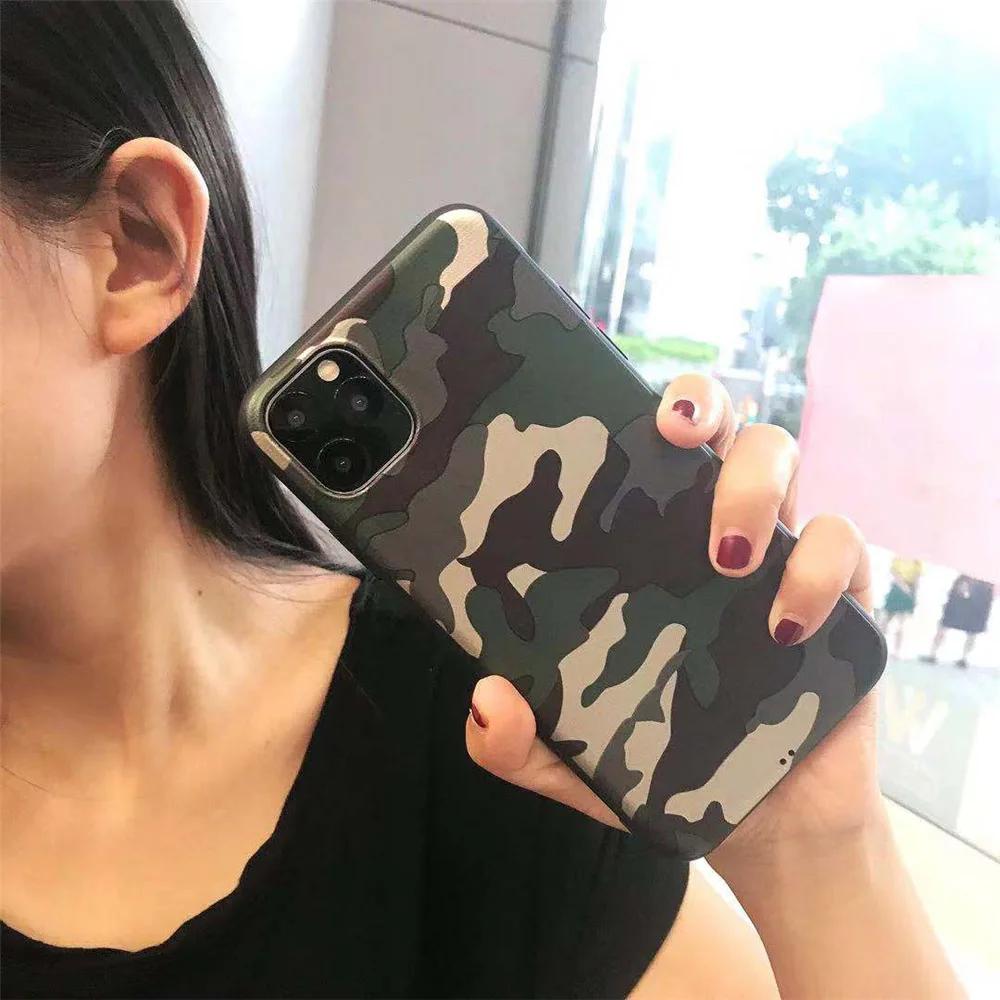 N1986N For iPhone 11 Pro X XR XS Max 6 6s 7 8 Plus Phone Case Fashion Army Green Camouflage Soft TPU Phone Case For iPhone X 11
