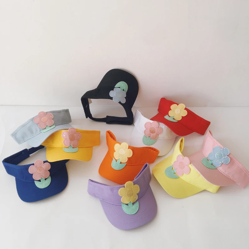 

Summer Baby Sun Hats Lovely Flower Girls Baseball Cap Cotton Empty Top Hat Kids Sunscreen Visor Caps Hollow Hat