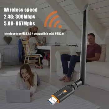 

Wireless WiFi Adapter RTL8812 Dual Band 1200Mbps Network Card with Antenna Provide Security for Wireless Network Connection