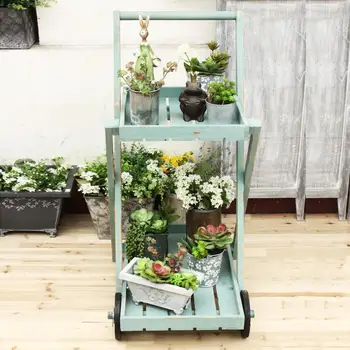 

Nordic Style Pastoral Retro Horticulture Fleshy Flower Rack Double-decker Trolley Flower Cart Solid Wood Window Shelf