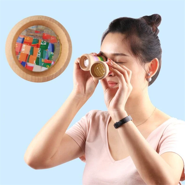 Rainbow Wooden Magical Mini Kaleidoscope Bee Eye Effect Polygon Prism Children Toy 2