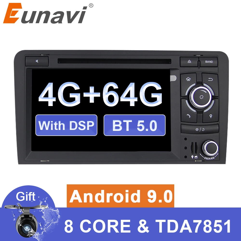 Eunavi 4G 64G DSP Android 9,0 автомобильный dvd для Audi A3 S3 2003-2013 2 din Авто Радио мультимедийный плеер gps Навигация стерео wifi bt
