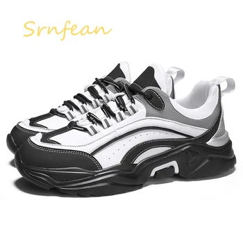 

Men's clunky dad sneakers high quality fly weave man casual shoes lace up flats outdoor walk leisure comfortable shoes