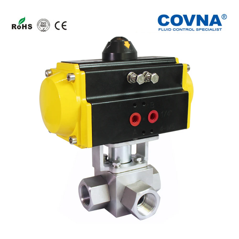 1-1/" высокое давление 200 бар три способа пневматического шарового клапана пружина возвращенная нержавеющая сталь 304 PTFE сиденье для автомойки