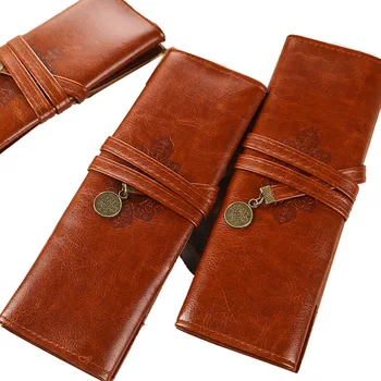 

Restore ancient ways pen bag of PU leather travel bag portable cosmetic bag container stationery pencil goods receive bag