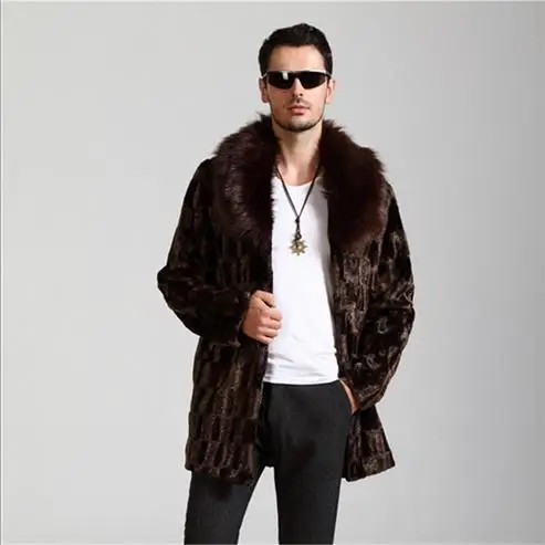 Коричневый Новинка, зимняя мужская шуба из лисьего меха, повседневная куртка из меха норки с отложным воротником, коричневая свободная утолщенная шуба, пальто WR769 - Цвет: Коричневый