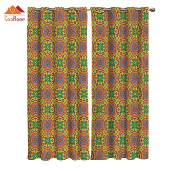 

Warm Orange Pattern Window Curtains Living Room Outdoor Fabric Drapes Curtain Home Decor