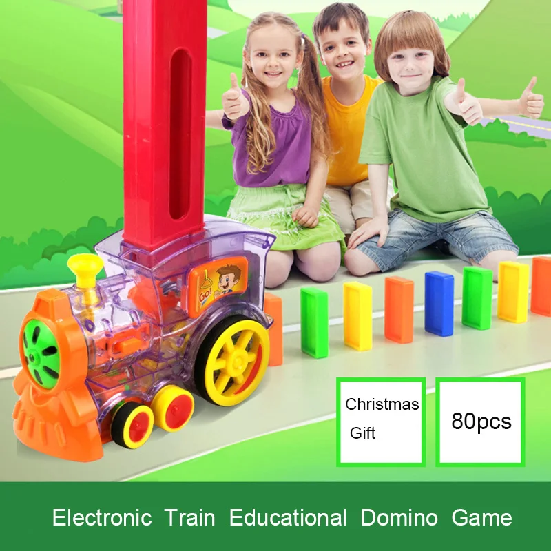 

Domino Train Electric Building Blocks Car Vehicles Model Magical Automatic Set Game Truck Vehicle Stacking Kids Christmas Gift