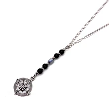 Cổ Điển Anchor Bạc Lá Mặt Dây Chuyền Vòng Cổ Nam Hợp Thời Trang 6 Mm Đen Hạt Thép Không Gỉ Dây Chuyền Vòng Cổ Nam Món Quà Trang Sức(China)