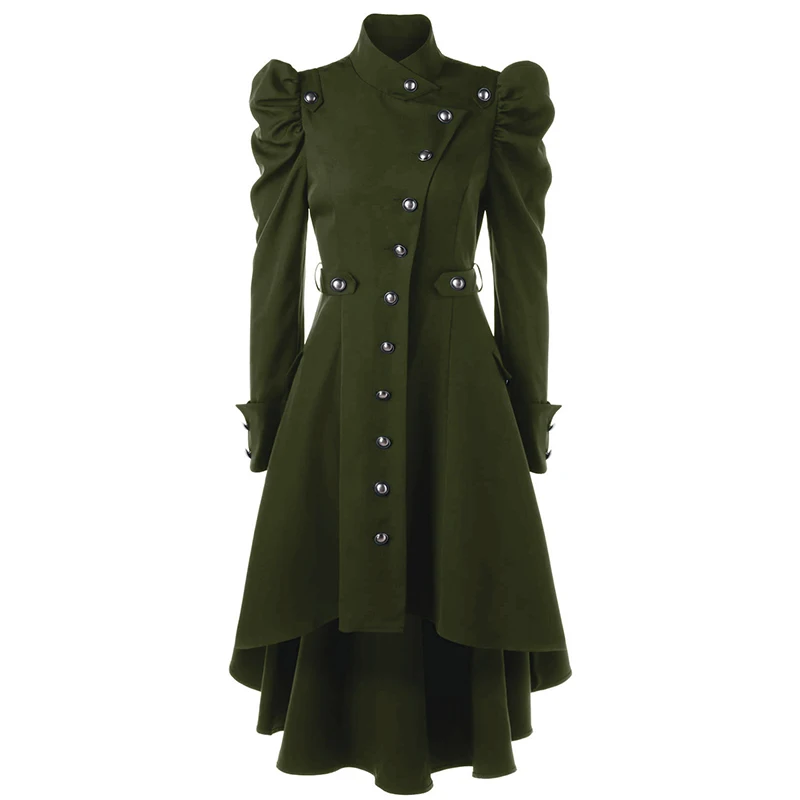 Joineles Готический Высокий Низкий Подол женское осеннее пальто плюс размер 3XL сплошной цвет стоячий воротник Длинная одежда с рукавами Тонкий ретро Длинные Топы - Цвет: Army Green