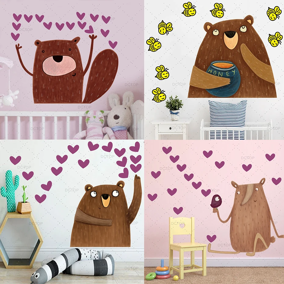 Дети мультфильм медведь с сердцем наклейки &quotПчела&quot DIY искусство для детской