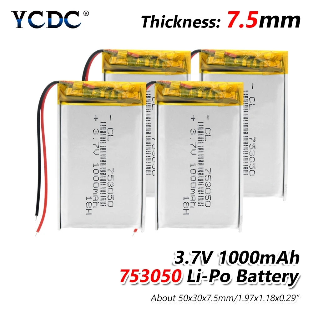 Аккумуляторная 3 7 V 1000mAh 753050 литиевая батарея Li Po полимерная cellsli ion Lipo для