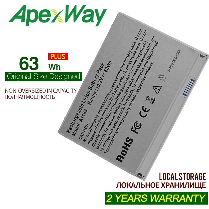 

ApexWay 11.1v 63WH Replacement Laptop Battery For APPLE MacBook Pro 17" A1151 A1229 MA897*/A MB166*/A MA092 MA611 A1189 MA458