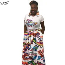 VAZN, повседневный стиль, женские длинные юбки с буквенным принтом, цветные шифоновые плиссированные макси юбки ASL6167