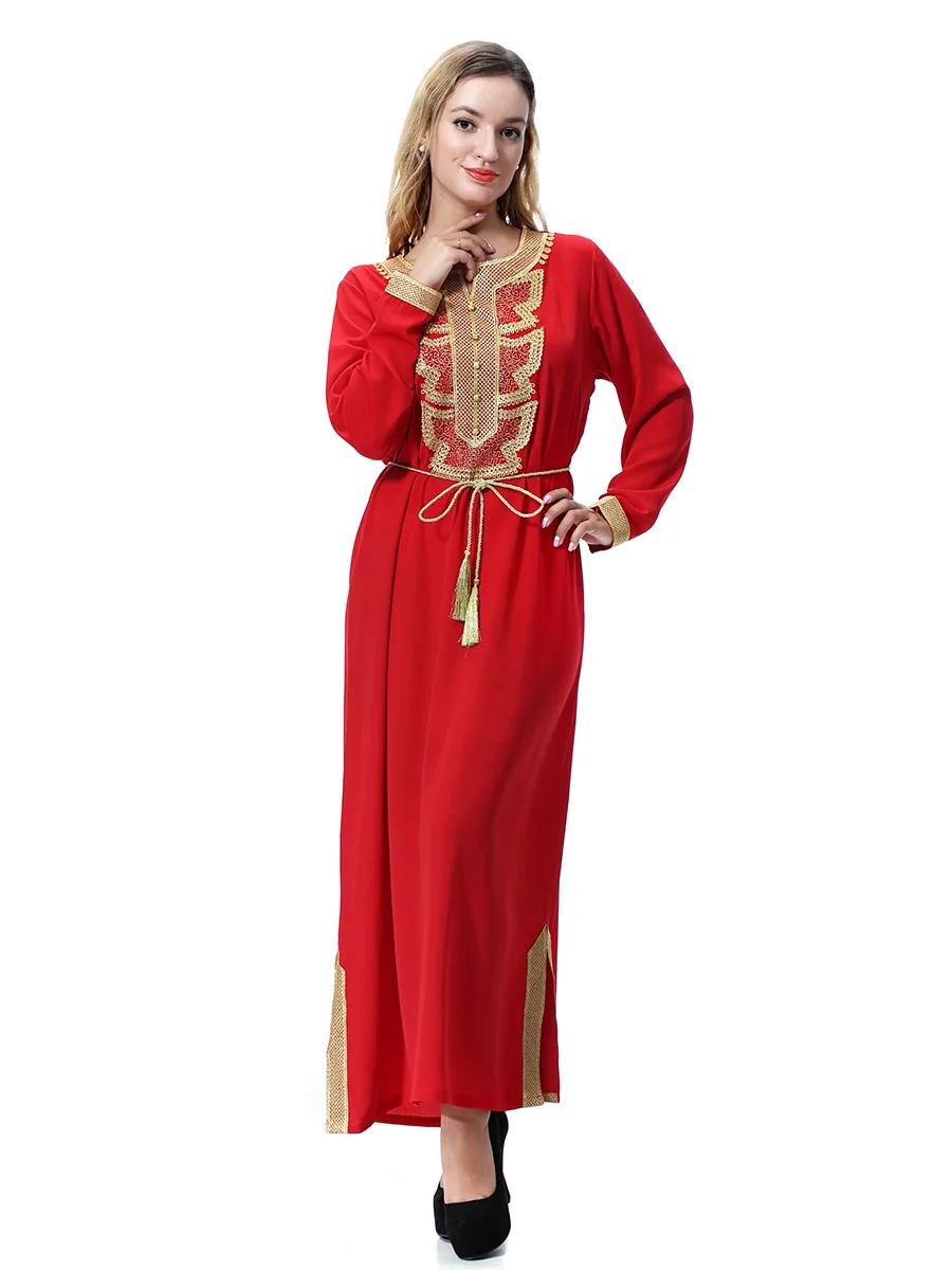 Женское мусульманское платье Кафтан Abaya длинное с аппликацией из марокканского