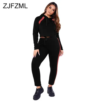 

Striped Sexy Two Piece Set Women Clothes Hooded Long Sleeve Cropped Sweatshirts and High Waist Pants Plus Size Causal Outfits
