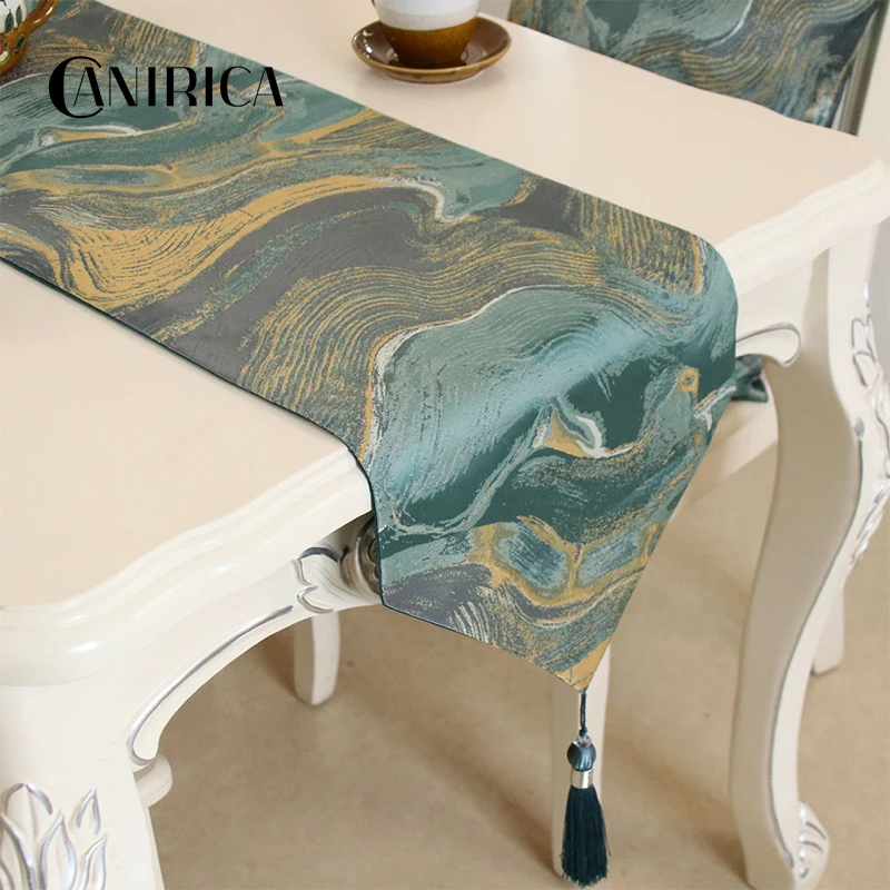 

CANIRICA Table Runner Blue Table Runner Modern Chemin De Table With Tassel Luxury For Hotel Wedding Kitchen Decoration De Table