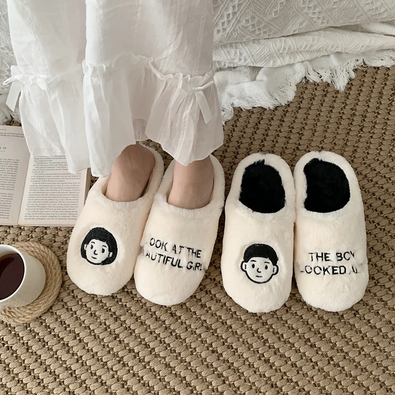 

Women's cotton slippers autumn and winter children cute soft bottom home warm indoor slippers couple furry slippers male