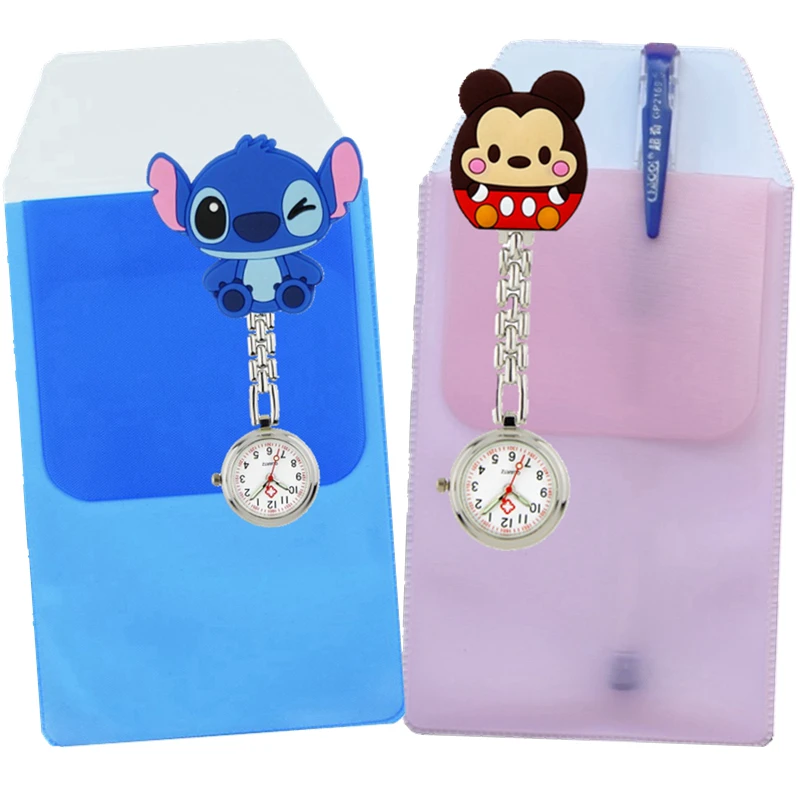 

New Fashion 3D cartoon soft rubber mens ladies women nurse watches doctor pocket clip watches with Leak-Proof PVC pen bags case