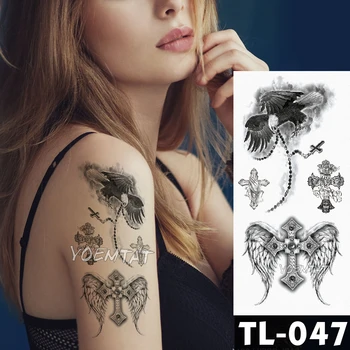 

Sketch cross feather Flower Water Transfer Tattoo Stickers Women Henna eagle waterproof Temporary Tattoo Girls Body Hands Art