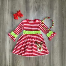 Рождественское платье для маленьких девочек платье для девочек с принтом Красной рубец платье ELK детская одежда для девочек с оленем Платье с принтом для девочек с аксессуарами