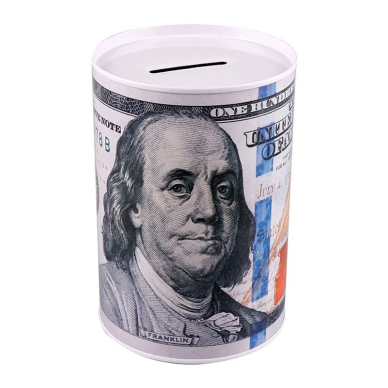

1pcs 10*15 Metal Tinplate Cylinder Piggy Bank Euro Dollar Picture box Household Saving Money Box Home Decoration
