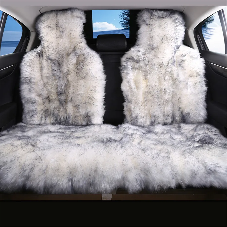 3pc the back Long Hair car seat coverNatural fur sheepskin car seat covers universal size car seat cove set for car kia ceed