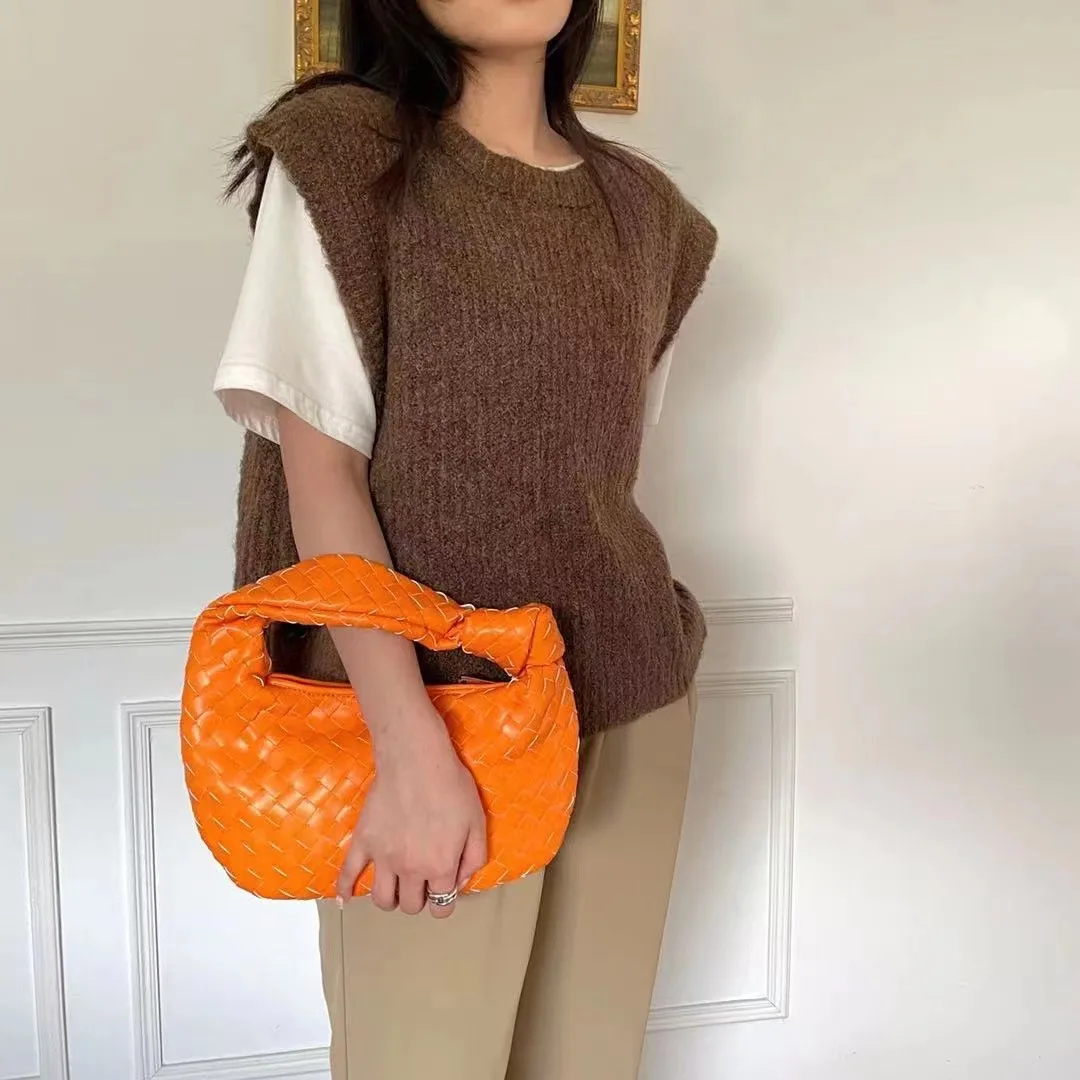 2022 Fashion Handmade Woven Bag Luxury Woven Leather Printed Shoulder Bag Lady Crossbody Hobo PU Knotted Handle Casual Handbag 