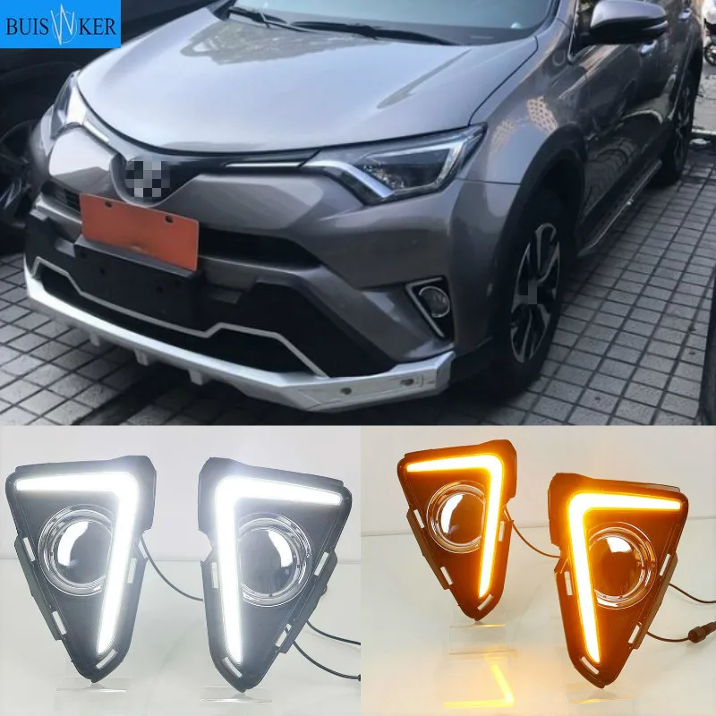 

1 комплект 12 В ABS Автомобильные светодиодные дневные хосветильник, светодиодные противотуманные фары с T-образным желтым сигналом для RAV4 2016 2017 2018