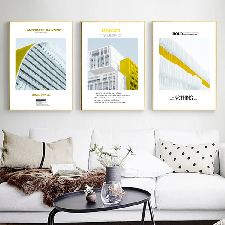 

Nordic Yellow White Architecture English Decorative Painting Sofa Living Room Bedroom Wall wu kuang hua xin Hanging Painting