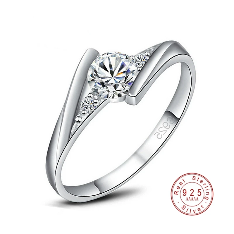 

2019 New Fashion 925 Sterling Silver Classic Big crystal Ring for Women Engagement Wedding AAA CZ Zircon Simple Rings Jewelry