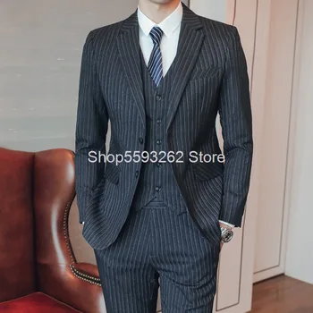 

Autumn Men Suit Suit Groom Marriage Dress Three-piece Set Hairstyle Teacher Men's Wear Slim Fit 6722