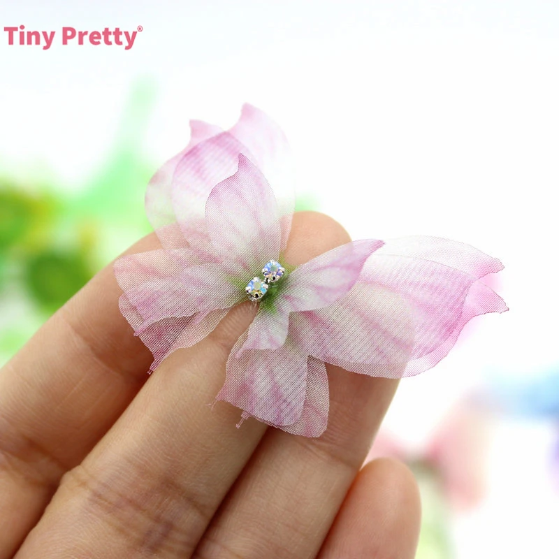 10pcs Handmade Three Layer Organza Butterfly w/ Rhinestone Three-Lay Butterfly Accessory for DIY Hair Jewelry Making jewelry making supplies craft supplies