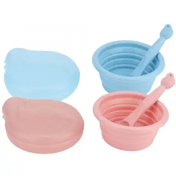 

Silicone Tableware Food Bowl Household Portable Infant Baby Folding Food Bowl Spoon Kit Baby Tableware Dinnerware Set Free BPA