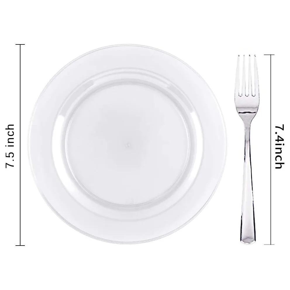 10pk 6.5 inch Shiny Silver Rimmed Square Disposable Plastic Plates Dinnerware