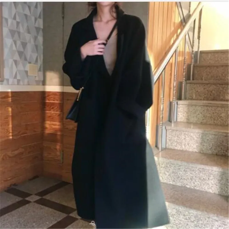 Women Winter Cashmere Overcoat Long Bandage Woolen Coat Women Elegant Cardigan Plus Size Abrigos Mujer Manteau Femme Hiver