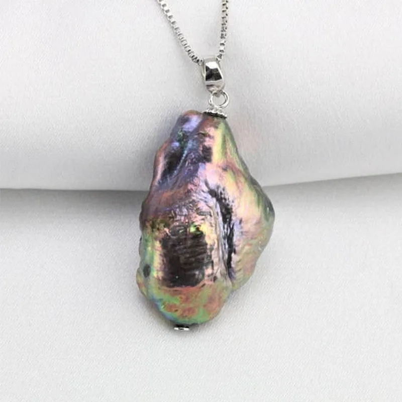 natural peacock metallic baroque pearl necklace, special color keshi pearl pendant necklace, - Image 4