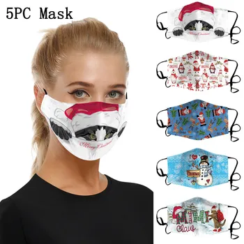 

5pc Christmas Print Face Mask Washable Reusable Protection Mask for face Breathable Earloop Cotton Mouth Mask Mascarillas Masque