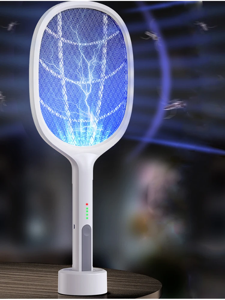 핸드 헬드 모기 라켓 전기 플라이 찰싹 때림 충전식 곤충 킬러 해충 Repeller 배터리없이