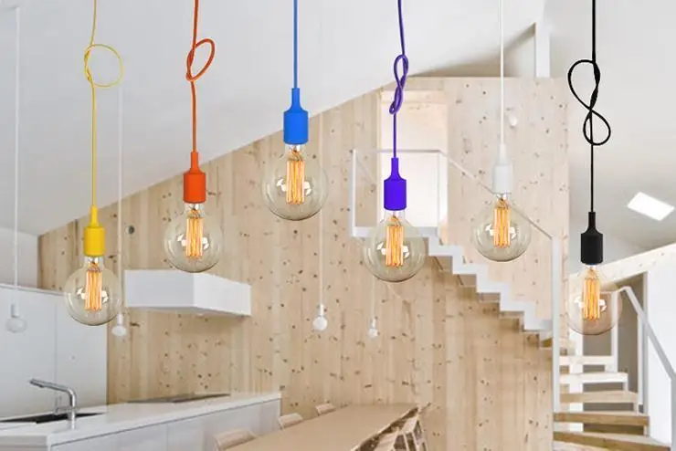 

Colored Silicone E27 Line Pendant Light Mediterranean Cafe Tea Shop Decoration Hanging Light deco chambre