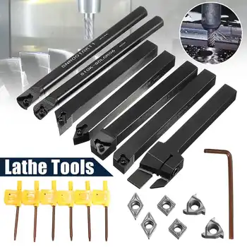 

7Pcs 10mm Shank Lathe Turning Tool Boring Bar Holder Kit With DCMT/CCMT Carbide Insert Machine Wrench Cutter Metal Rod Set