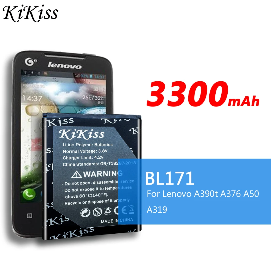 Аккумулятор большой мощности 3300 мА/ч BL171 для lenovo A319 A60 A500 A65 A390 A368 A390T A356 A370E A376 BL 171 +