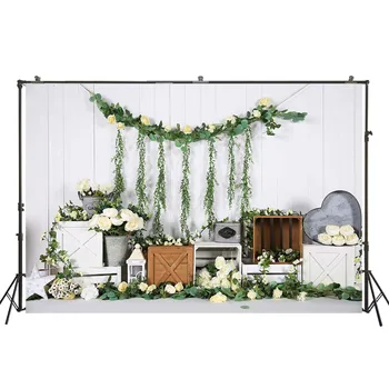 

HUAYI Fancy Green Plants With Beautiful White Floral Flowers Background Photography For Taking Photo Of Birthday Props W-4337