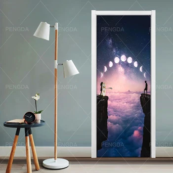 

Renew Home Decor 3d Door Sticker Print Eclipse Starry Sky Couple Self Adhesive Art Waterproof Paper Mural Wardrobe Decal Picture