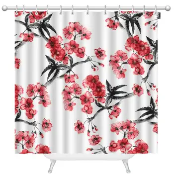 

Cherry Blossom Shower Curtains Beautiful Japanese Cherry Blossom Sumi-E Style Branches of Sakura Pattern Decorative Bathroom