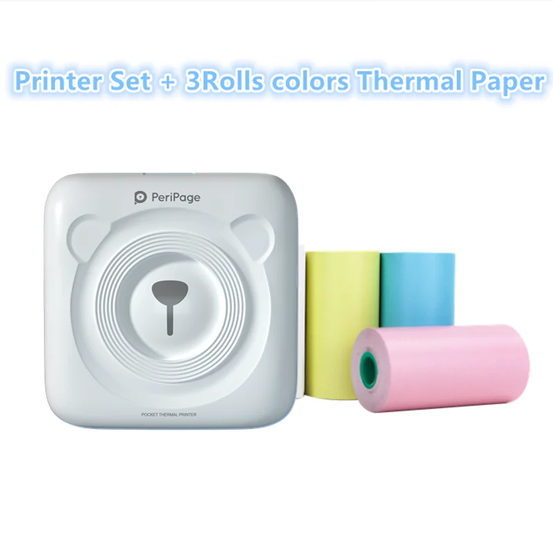 Printer add 3 rolls Free lightning delivery PeriPage 304DPI Mini Bluetooth Printer Photo Portable Photo Picture Printer for Mobile Phone iOS Android - Цвет: Printer add 3 rolls