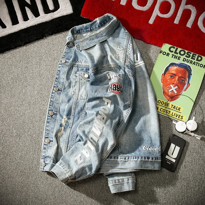 

Men's Jacket 2018 Fall And Winter Clothes New Style Korean-style Embroidered with Holes Large Size MEN'S Jacket-Style Slim Fit C