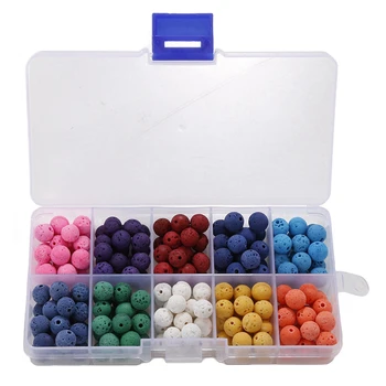 

8mm Colored Volcanic Stone 10 Grid Multicolor Mixed Color Boxed Combination DIY Beads 200